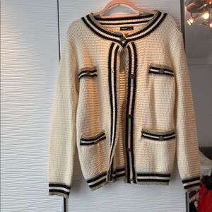 Shein Cream Cardigan with Black Trim sz Small